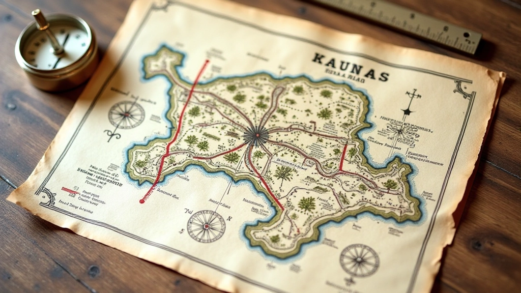Senosios Kauno tvirtovės istorinis žemėlapis su architektūriniais detaliais